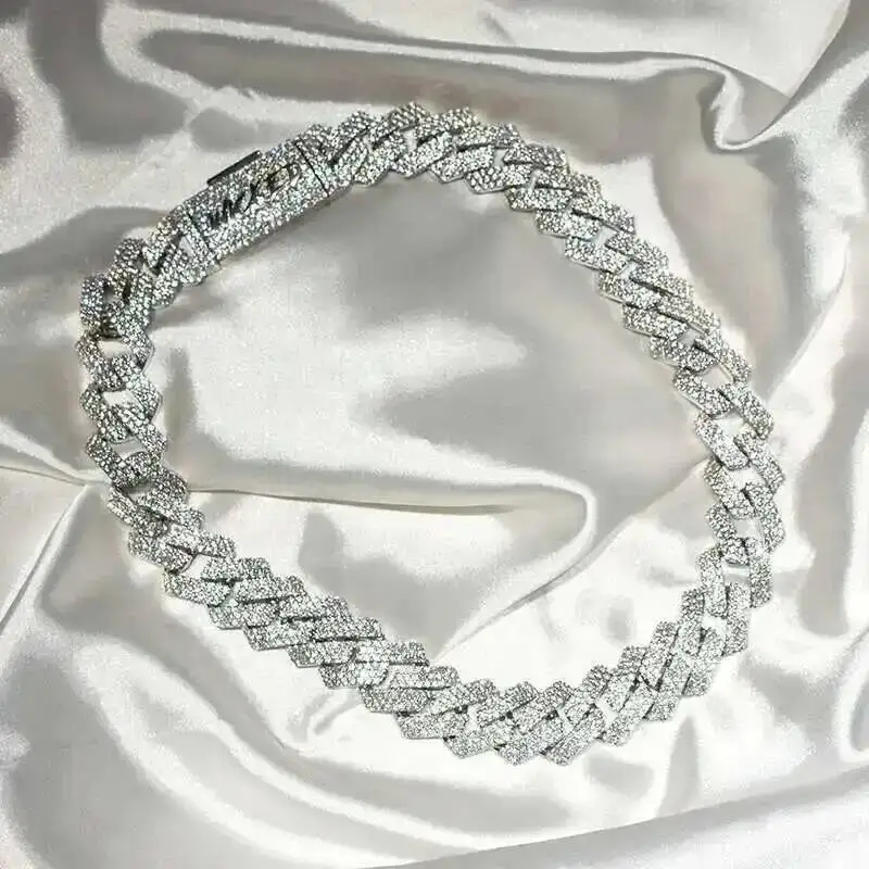 

925 Silver Cuban Chain Diamond Hand Make Iced Out Mens Cuban Chain Link Moissanite Diamond