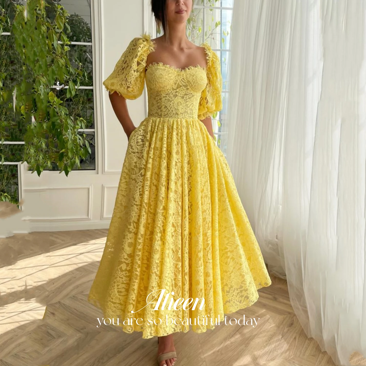 

Aileen Sweetheart Ball Gowns Yellow Luxurious Women's Evening Dresses for Women 2024 Cocktail Line A Lace Long Party Dresses