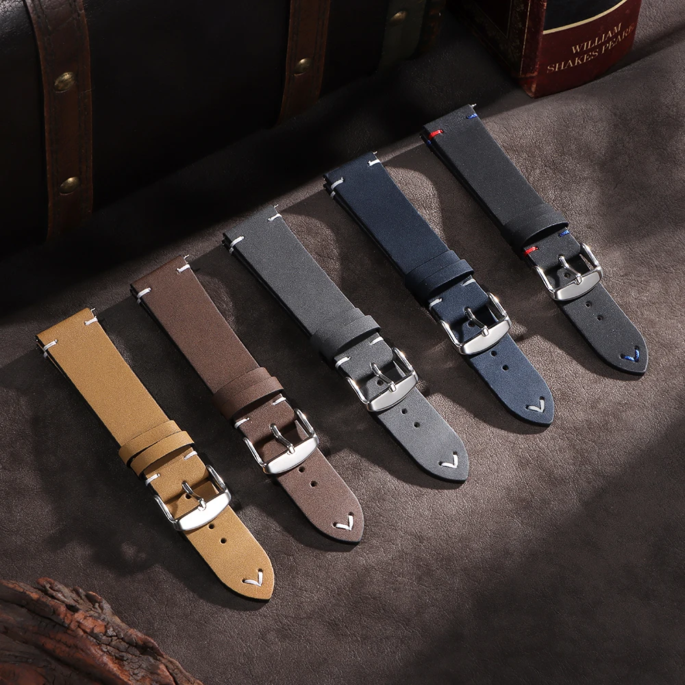 الإفراج السريع الجلود حزام ساعة اليد خياطة 18 مللي متر 20 مللي متر 22 مللي متر العالمي حزام ساعة خمر أسود أزرق براون حزام الساعات اكسسوارات