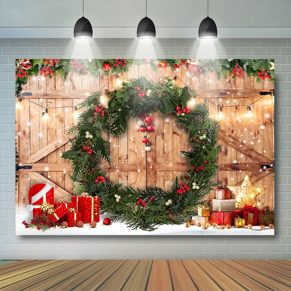 Toile de fond de mur de brique de couronne, accessoires de Noël, bannière de studio photo de bébé, fond de scène de neige, photocall familial d'enfant, bannière d'hiver