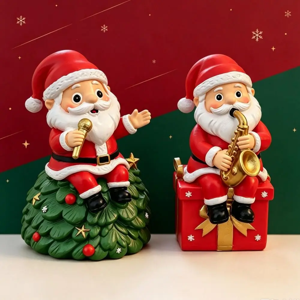 Saxophone Playing Christmas Santa Figurine Singing Santa Festive Red Green Santa Claus Decoration Tabletop Christmas Tree Base