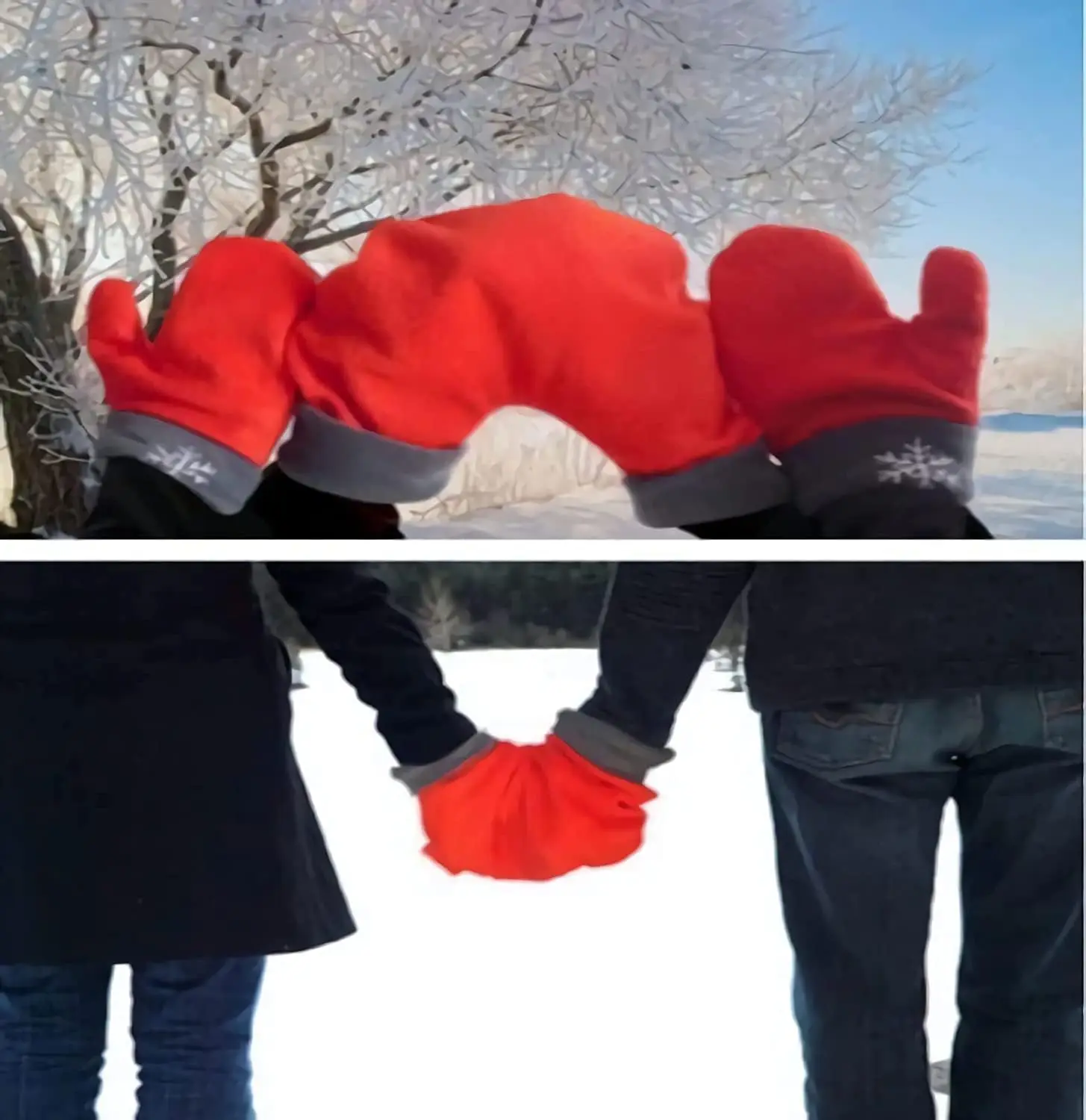 Winter Kerst Paar Hand in hand Handschoenen Koppels Wanten Comfortabele dubbellaagse warme sneeuwvlok geborduurd polar fleece