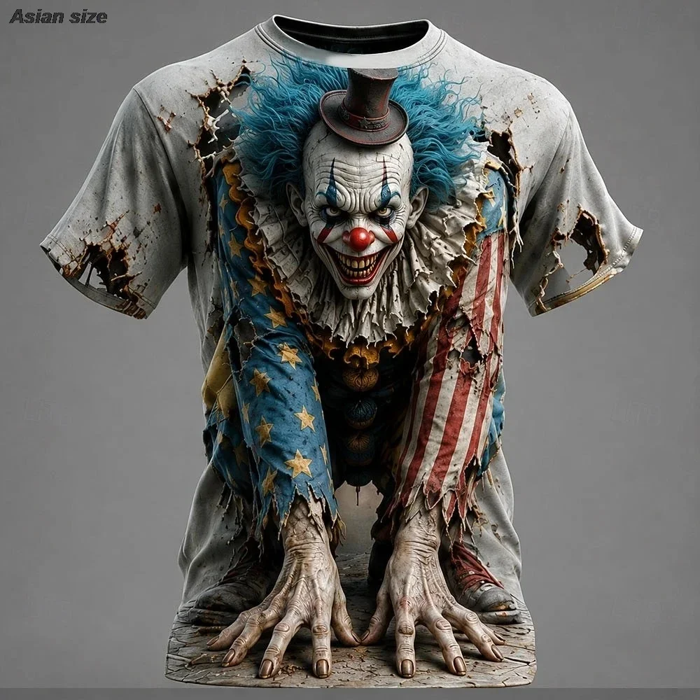 2026 New Men 3D Print Scary Clown T Shirt Halloween Horror Short Sleeve Oneck Tees Summer Casual Streetwear Party Costume Tshirt