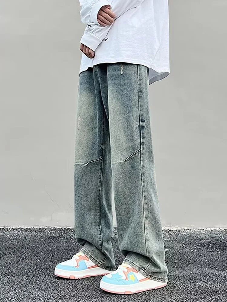 

Мужские джинсы в стиле ретро, свободные прямые брюки, повседневные брюки в пол, весенне-осенняя одежда