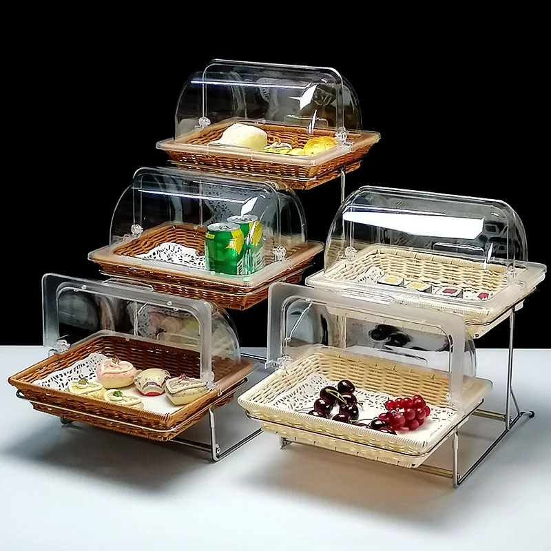 Commercial  Bread Display StandHotel Buffet Food Rack with CoverMultiLayer Fruit Serving Tray,Restaurant Dessert Showcase Holder