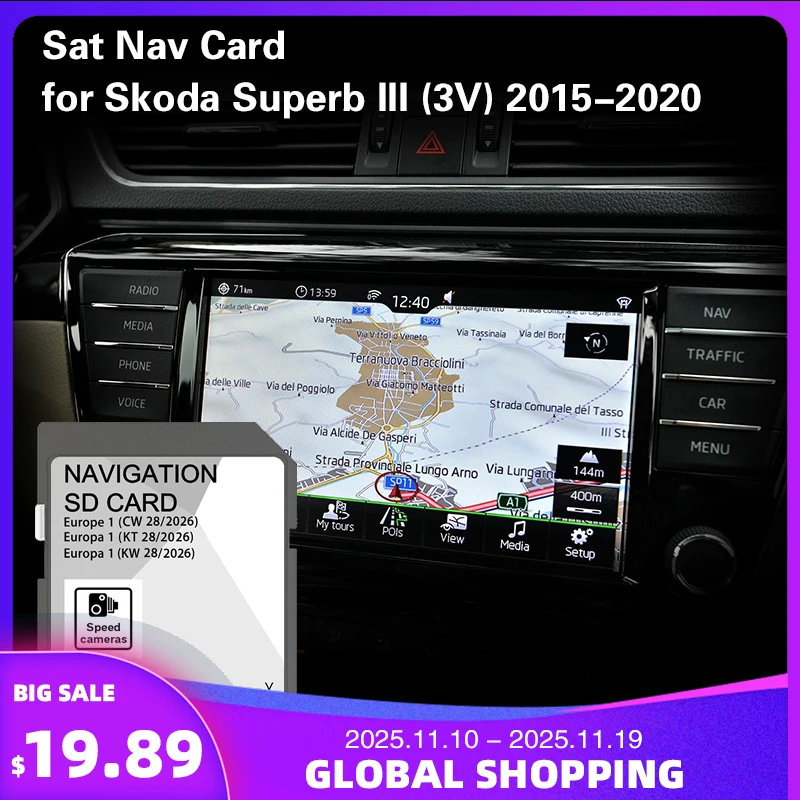 

Fitting for Skoda Superb 2015 2016 Untill 2020 32GB Memory SD Map GPS Navigation Cover Croatia Cyprus Czech Republic