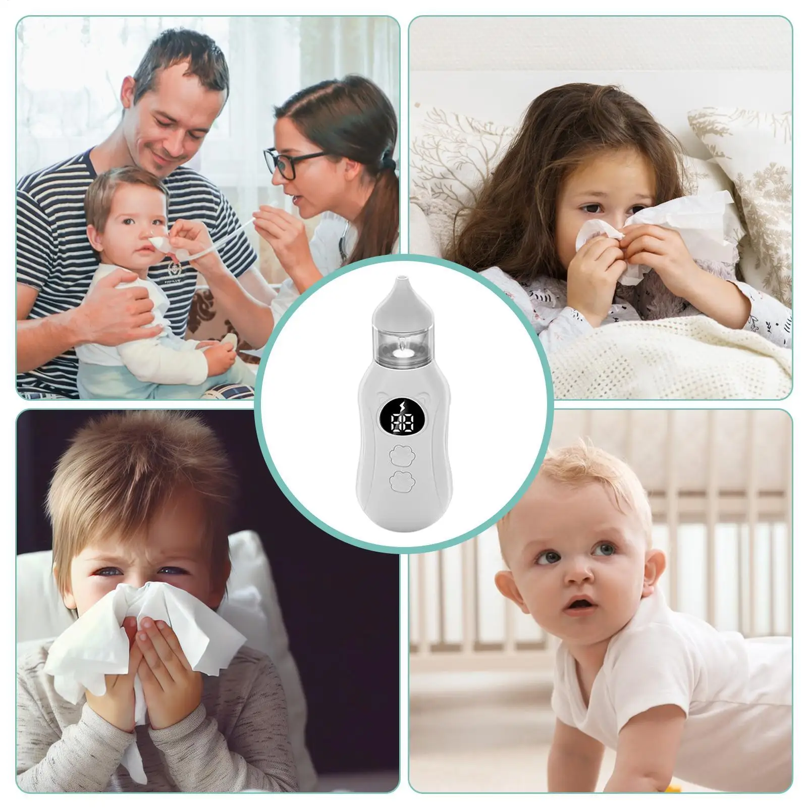 مصاصة الأنف الكهربائية القابلة لإعادة الشحن مزيل Booger مع رأس بديل مزدوج الحجم قابل للتعديل شفاط الأنف للسعال #3