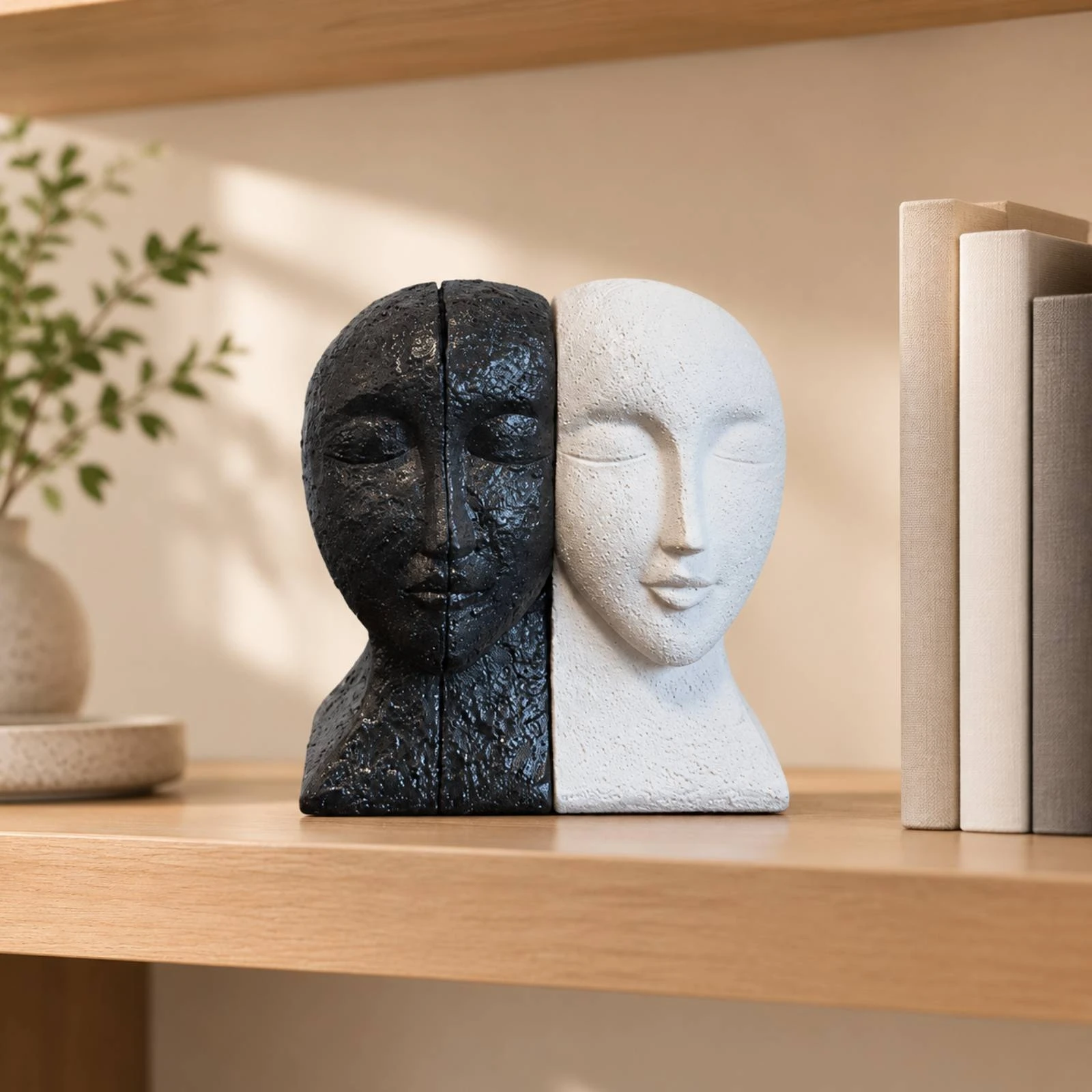 Facial Bookend Weighted Bust Bookend Stone Bookends Unique Decorative Book Ends Slim for Living Room, Display Shelf