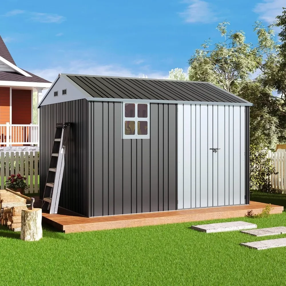 10x8.6x7.3 FT shed and outdoor storage shed, double hinged doors and 4 ventilation holes, metal, backyard outdoor storage shed