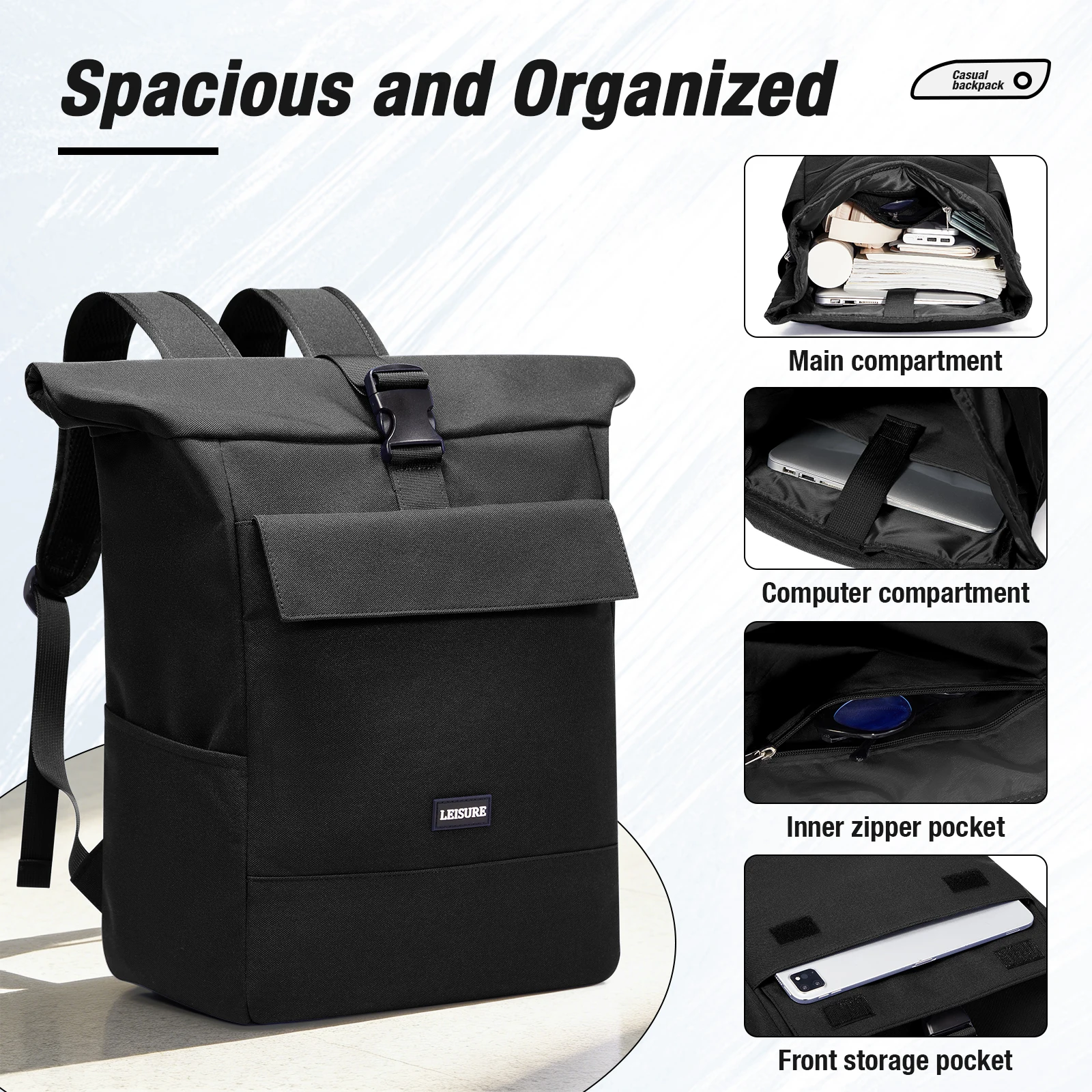 캔버스 백팩, 넓고 가볍고 편안하며 캐주얼하고 우아한 여행용 백팩 여행용 데이팩, 노트북 대학교 학교 백팩