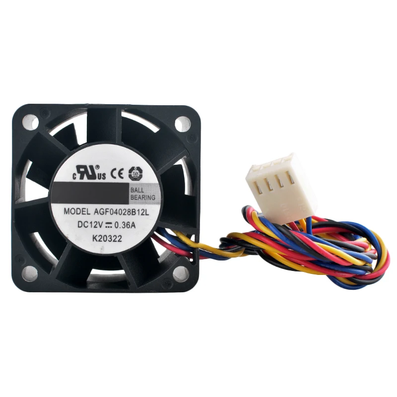 

(2 шт.) AGF04028B12L 40 мм вентилятор 40x40x28 мм DC12V 0,36A 4-контактный осевой вентилятор с двумя шарикоподшипниками для блока питания 1U2U