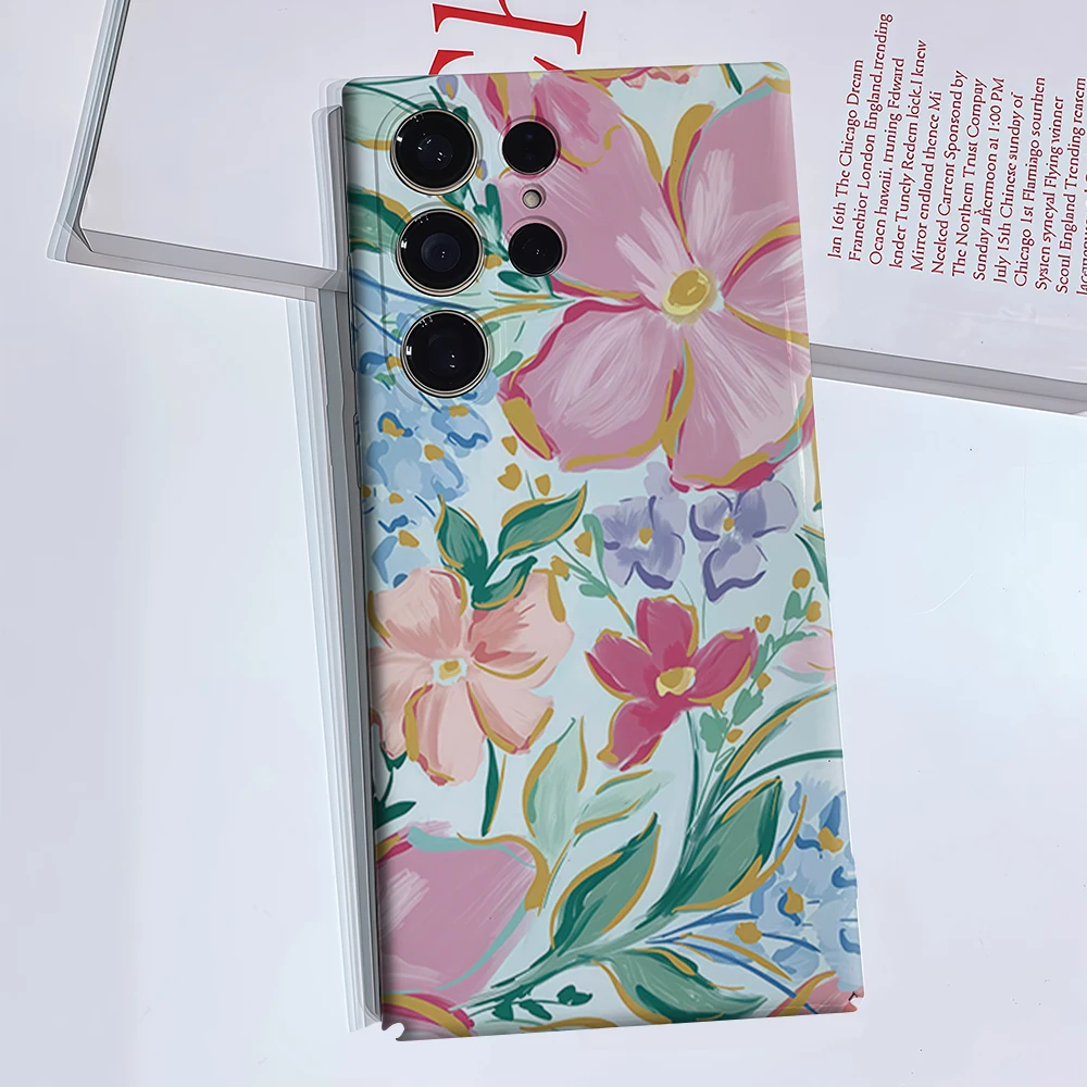 Outline Large Flower Phone Case for Samsung Galaxy S26 S25 Ultra S24 S23 Ultra Plus Glossy Double-layer Back Cover