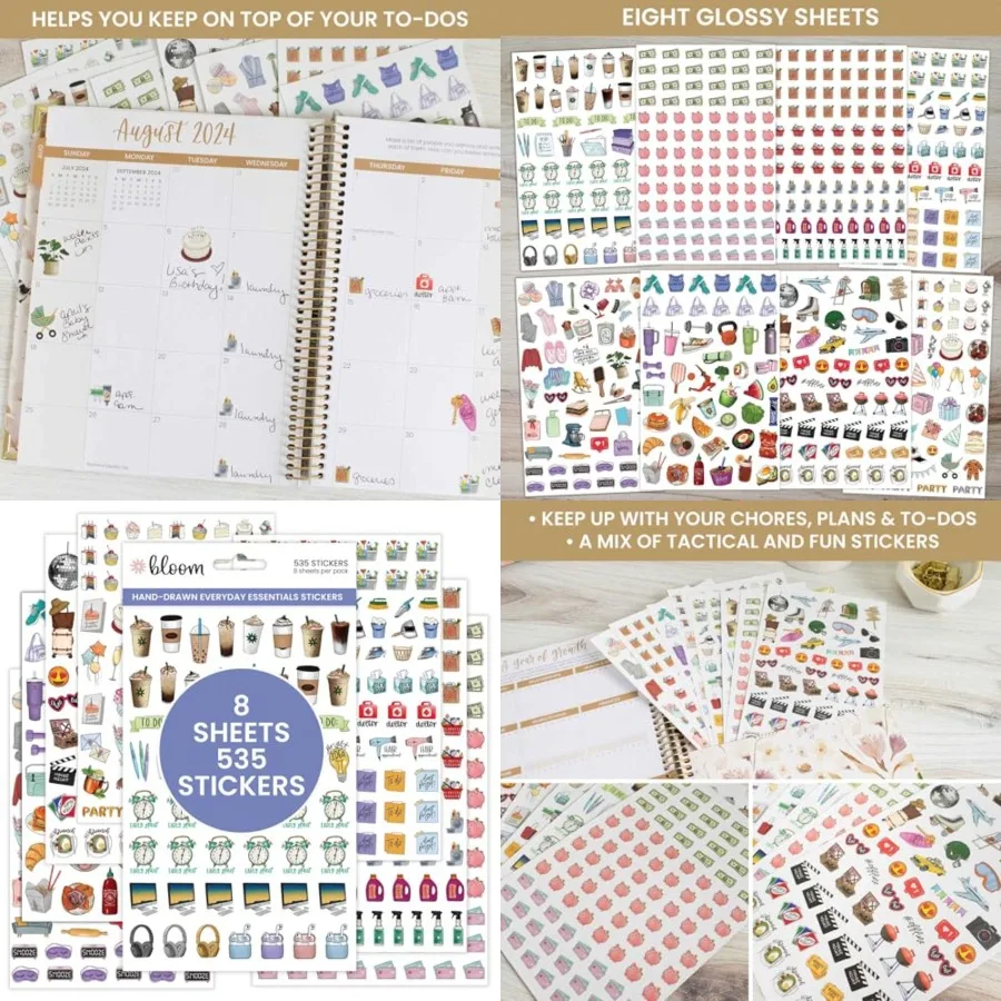 

Hand-Drawn Everyday Essentials Planner Stickers 535 Stickers - Vintage Style Variety Pack for Decorating Planning Scrapbooking
