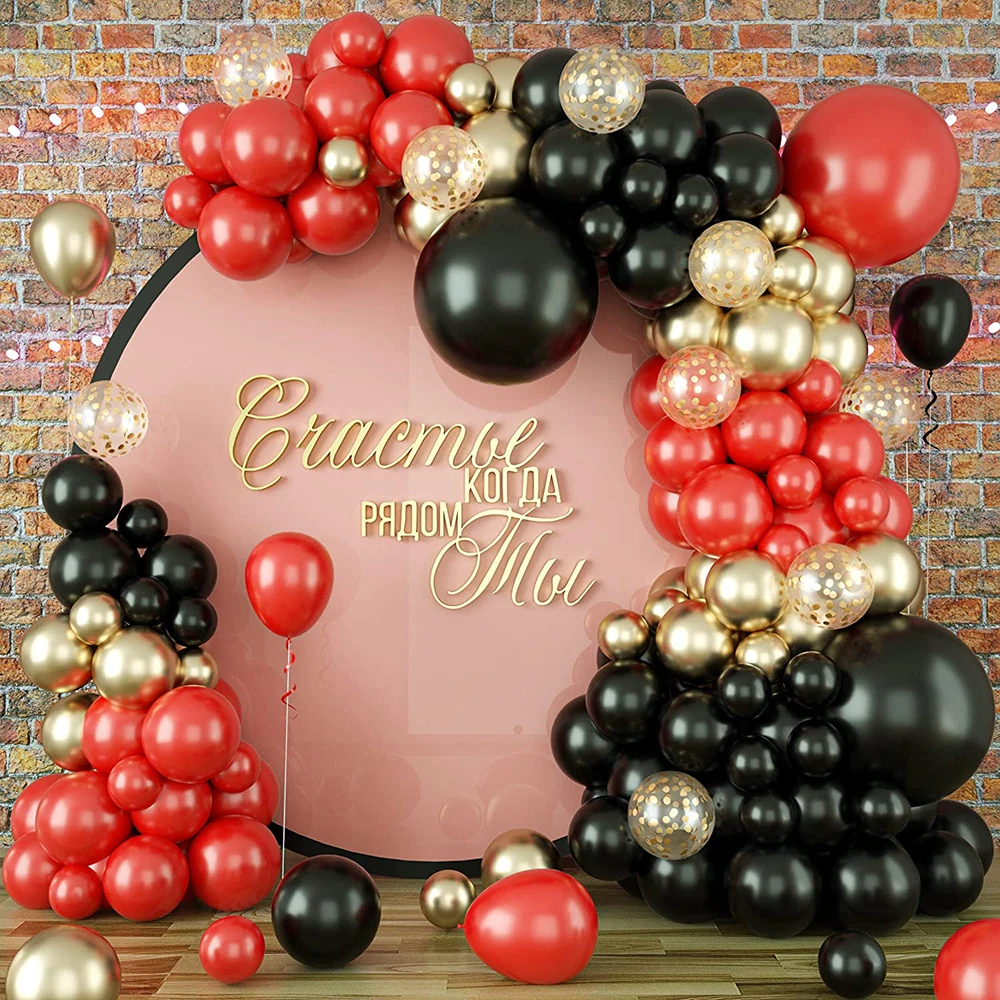 125Pcs Red Black Balloon Garland Arch Kit Metal Gold Confetti Latex Balloons Wedding Birthday Party Bridal Baby Shower Decor