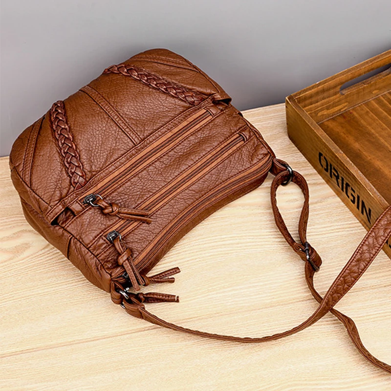 Damen-Umhängetasche aus weichem PU-Leder, große Kapazität, Schultertasche, lässige Pendler-Handtasche – Detail 23