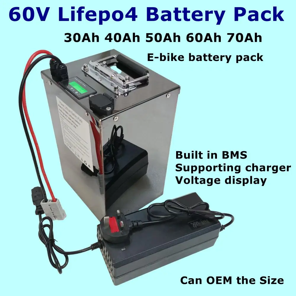 

CZ-60V 50Ah 60AH 70Ah 30Ah 40Ah LiFepo4 Battery with BMS for 3000W 6000W E-bike Electric Scooter Motorcycle Golf cart + Charger