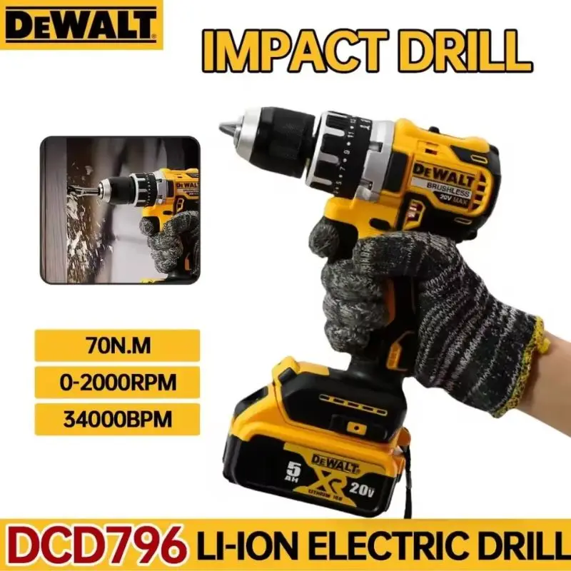 

2025 Dewalt DCD796 2000RPM Cordless Electric Drill Brushless Driver Adjustable Speed Impact Hand Drill Rechargeable Power Tools