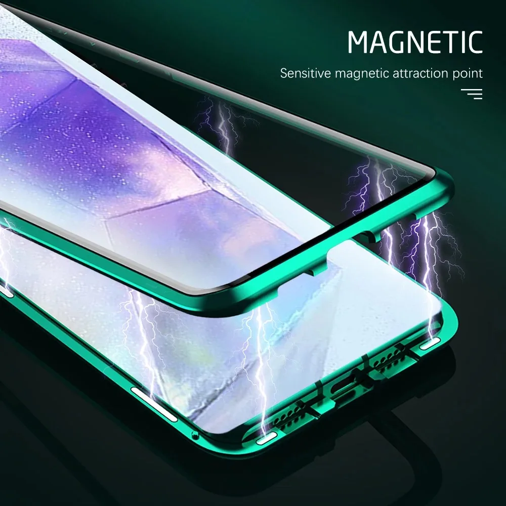 Double Sided Magnetic Adsorption Metal Bumper Glass Case for Samsung S25Ultra S24 S23 FE A16 A55 A35 A15 A34 A54 A52 A12 A14 A24