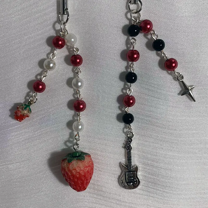 Handmade NANA Inspired Anime Phone Chain Strawberry, Guitar Gothic Keychain