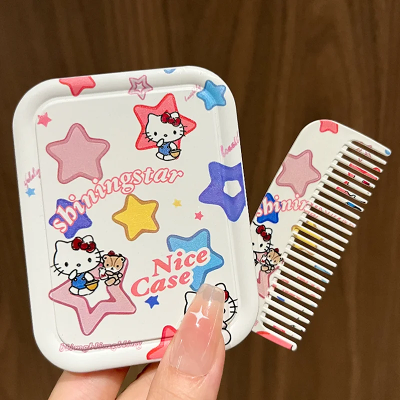 Kawaii Sanrio Hello Kitty New Makeup Mirror Comb Anime Cartoon Student Accessory Portable Cute Beauty Folding Comb Girls Gifts