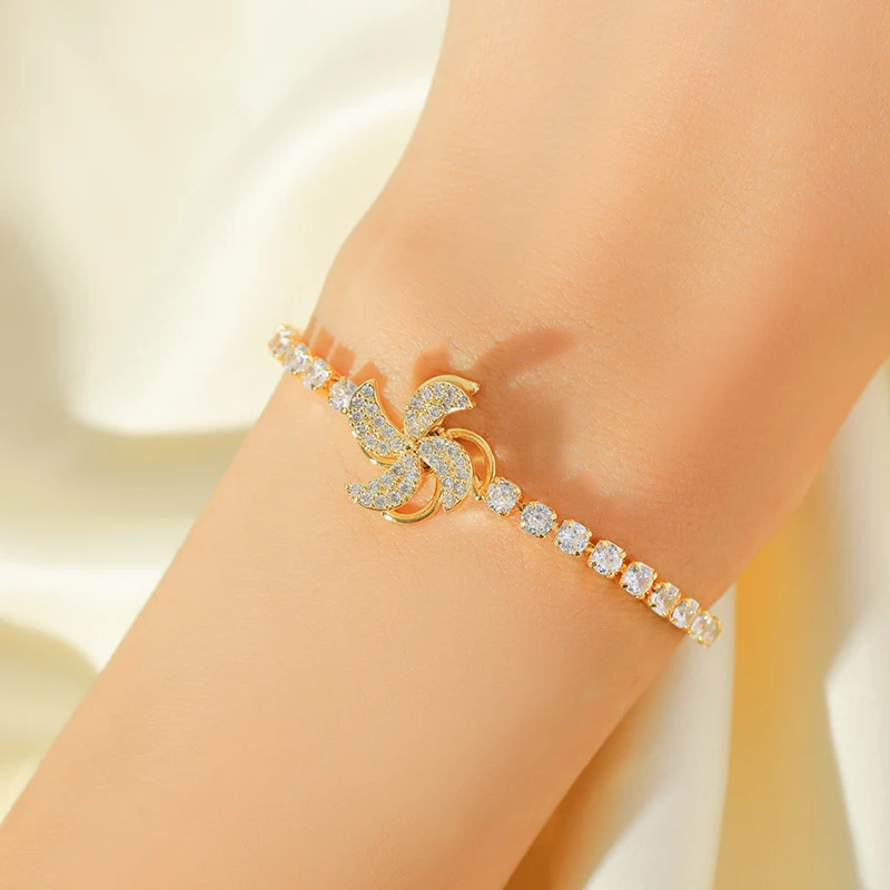 EILIECK Neue Mode Edelstahl Rotierendes Grünes Kleeblatt Zirkon Halsketten-Armband-Set für Frauen Trendiger Wasserdichter Schmuck Geschenk – Detail 17