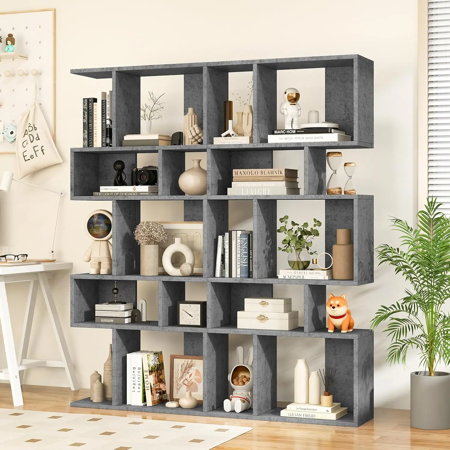 5-Tier Geometric Bookshelf 2-Pack, 70