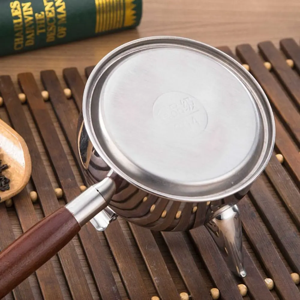 Drinkware 304 Stainless Steel Tea Kettle Flat Bottom Chinese Boiling Water Kettle Side Wooden Handle Retro Teapot Coffee