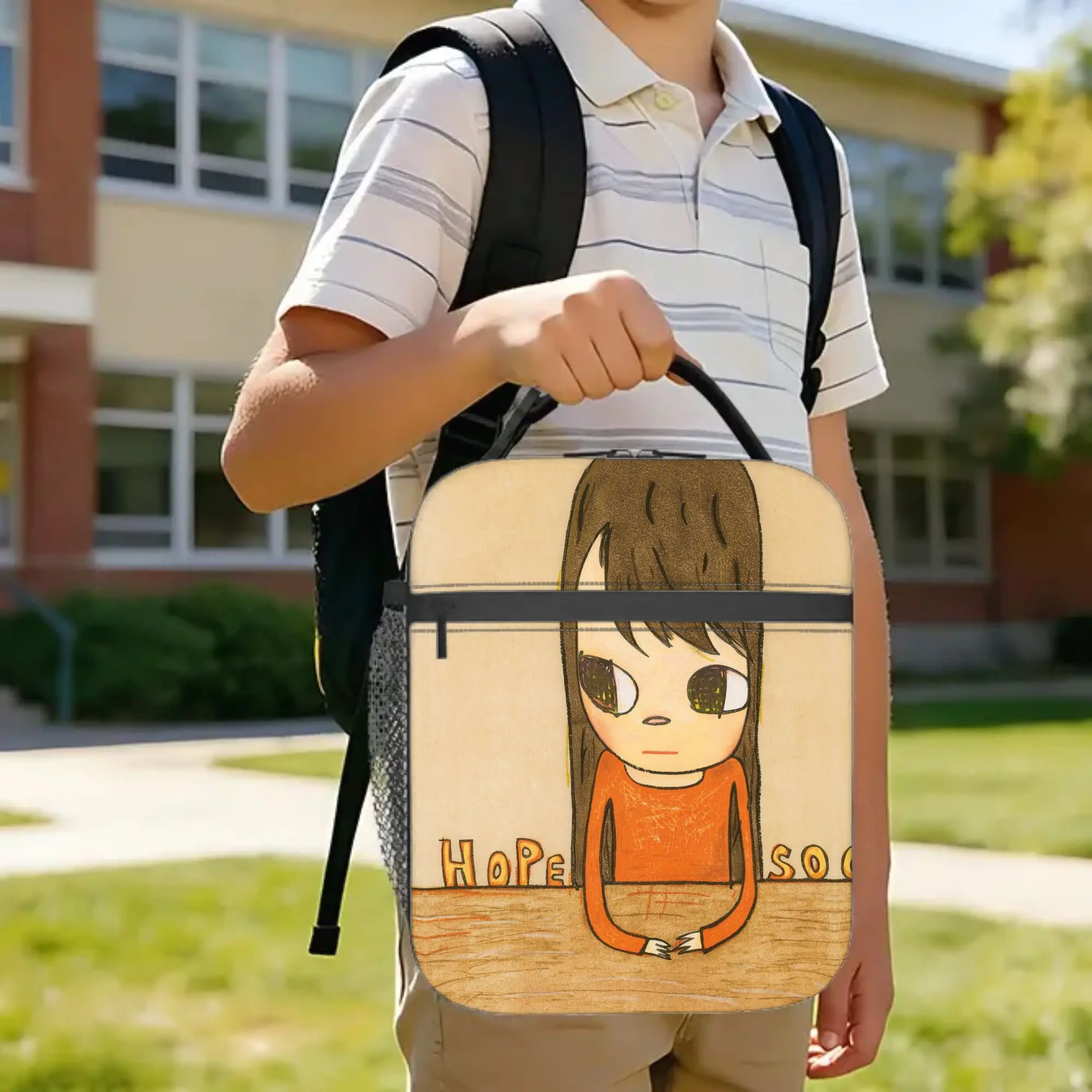 Yoshitomos Nara Japan Insulated Lunch Bags Large Cartoon Art Lunch Container Thermal Bag Tote Lunch Box Work  Picnic Food Bag