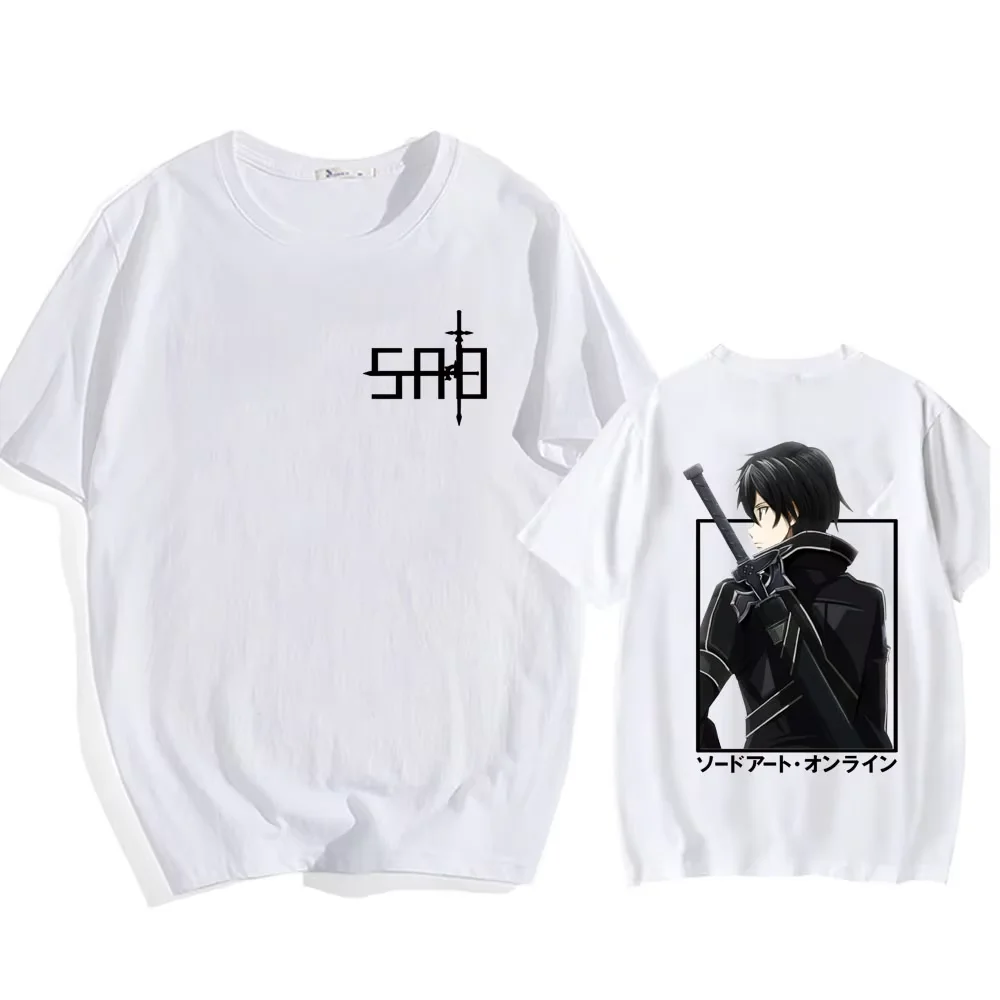 2026 New Man Woman Loose Casual Short Sleeve T-shirt Anime Sword Art Online Kirito and Asuna Couple Graphic Streetwear Trend Top