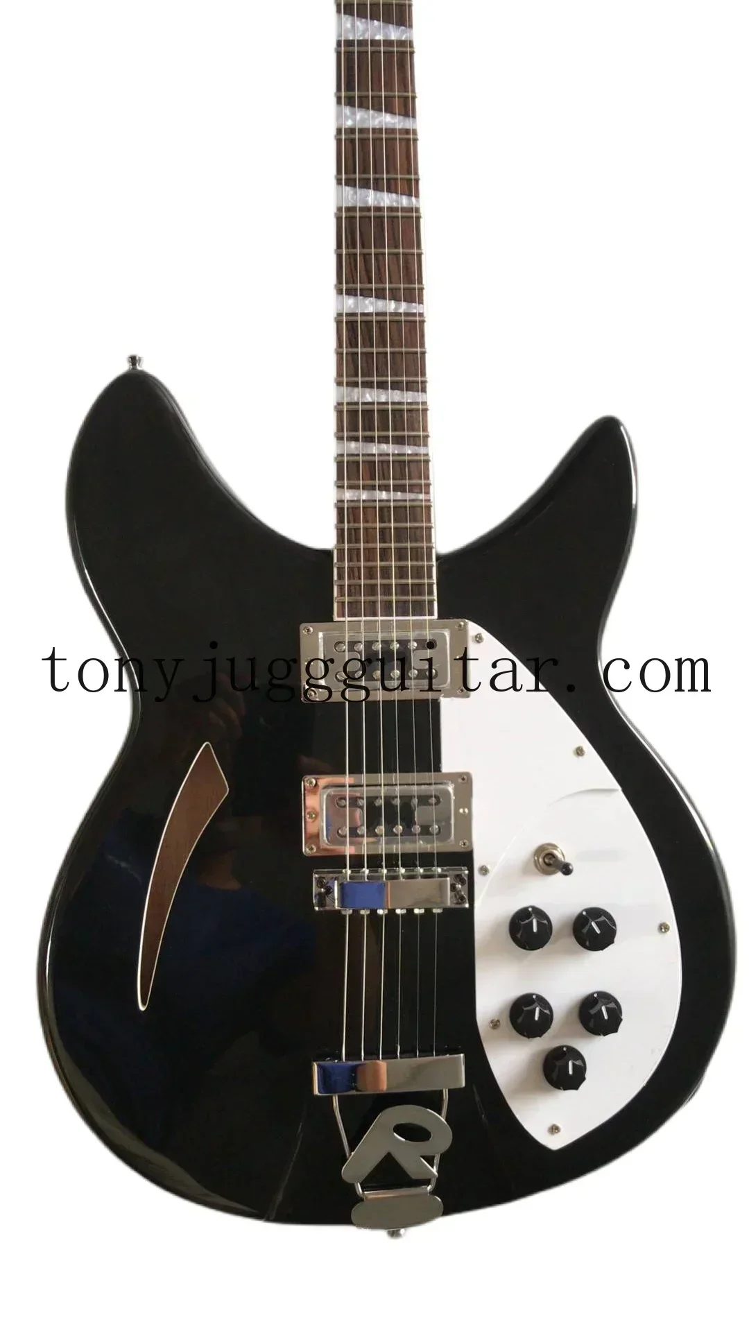 6 Strings Black 360 330 Semi Hollow Body Electric Guitar Single F Hole, Rosewood Fingerboard, Triangle Inlay, Five Knobs