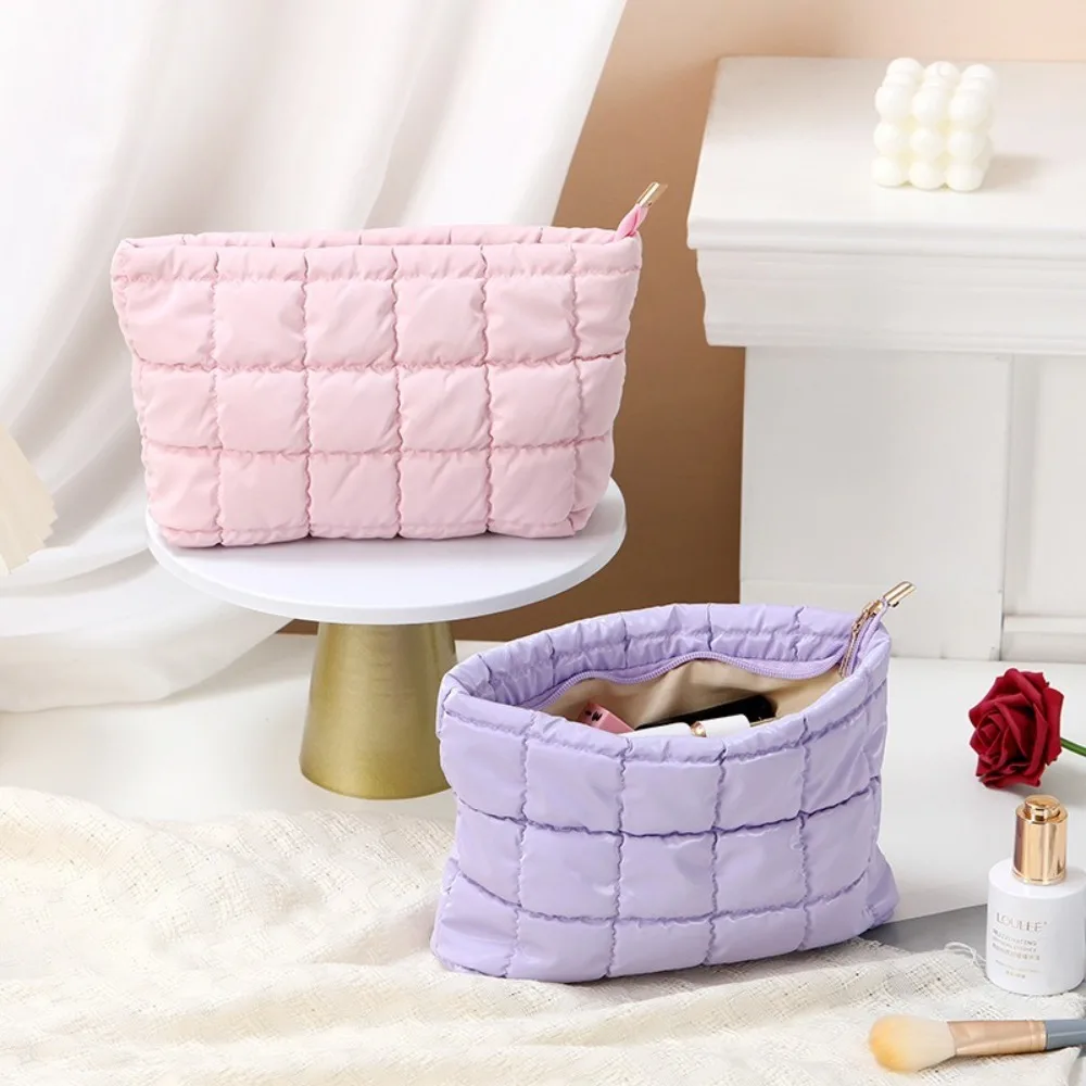 Simple Bubble Cotton Cosmetic Handbag Women Travel Organizer Makeup Lipsticks Pouch Fashion Large Capacity Zipper Bag For Girls