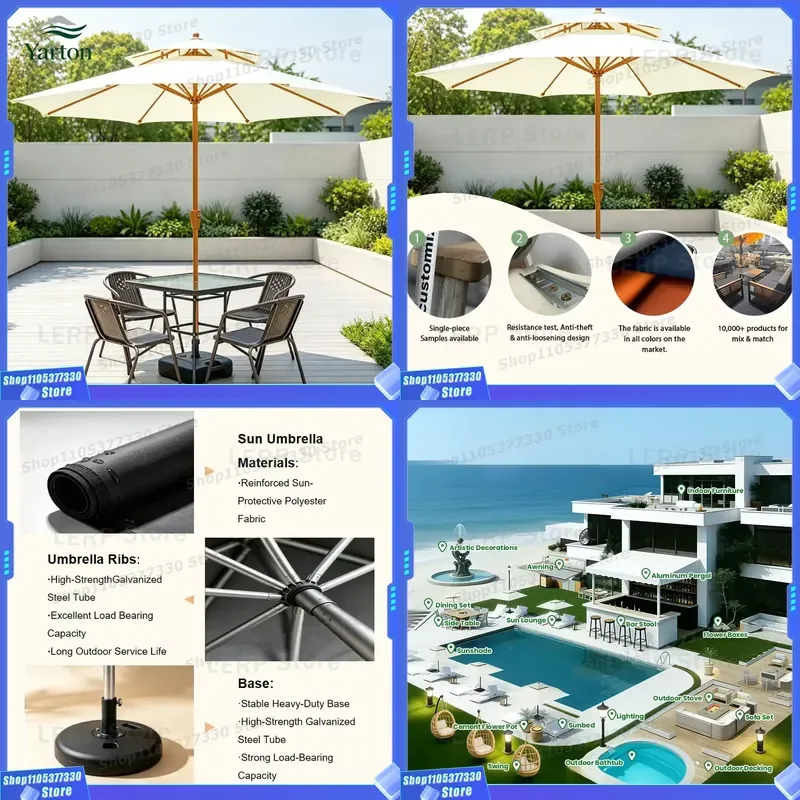 Heavy Duty Large Garden Parasol Outdoor Beach Umbrella with Base for Courtyard Hotels Restaurants Wholesale Sun Shade