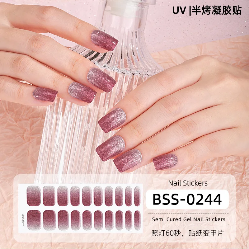 20 Strips New Gradient Onion Powder Explosive Flash Gel Nail Stickers Glue Semi-cured Gel Nail Stickers  Nail Art Decoration