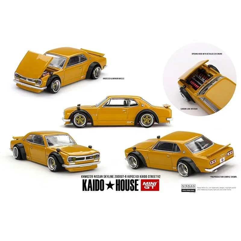 

PreSale KHMG 228 1:64 Nissan Skyline 2000 GTR KPGC10 Kaido Street V2 Openable Hood Diecast Car Model Kaido House MINIGT
