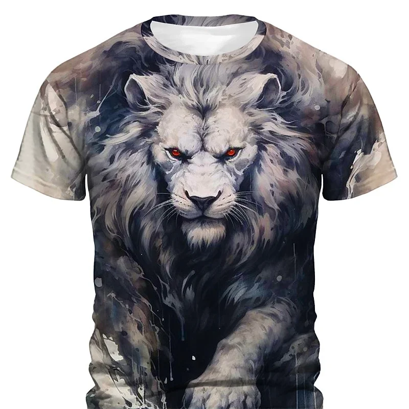 3D Printed Lion Leopard Graphic T-Shirt For Men Wild Animal Pattern Tees Summer Street Casual Short Sleeve Round Neck Tops