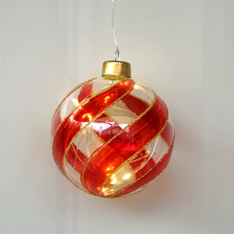 8pcs/pack Diameter=6cm 8cm 10cm Red Drawing Transparent Glass Ball Light Christmas Day Hanging Globe Handmade Festival Ornament