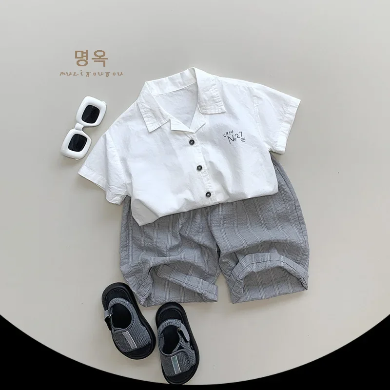 Lightweight cotton shirt 2024 summer new boys and girls Korean version of the Japanese personality style children's clothes