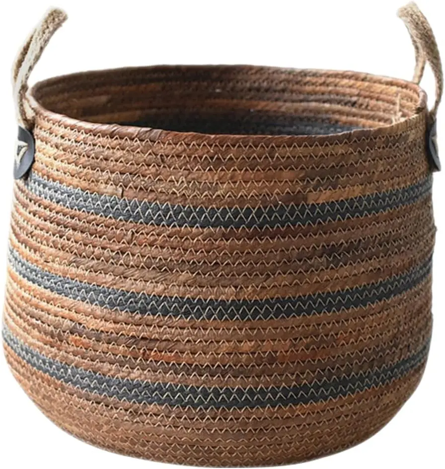 

Тканая корзина для хранения белья, игрушек и растений — прочный органайзер из соломы с дизайном в скандинавском стиле