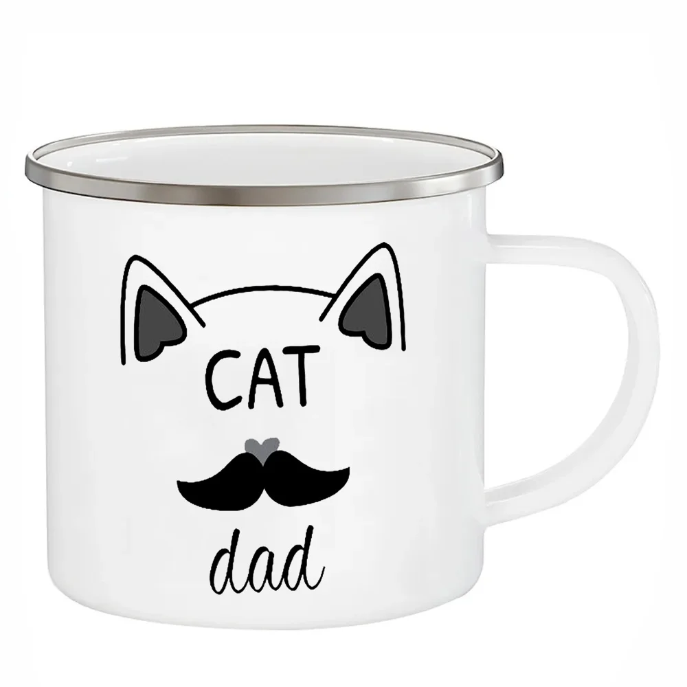 Cat Dad Mugs 12OZ Enamel Cups Kitten Mom Mugs Mama Mum Coffee Mugs Home Decal for Daddy Mommy Papa Mother Father's Day Gifts