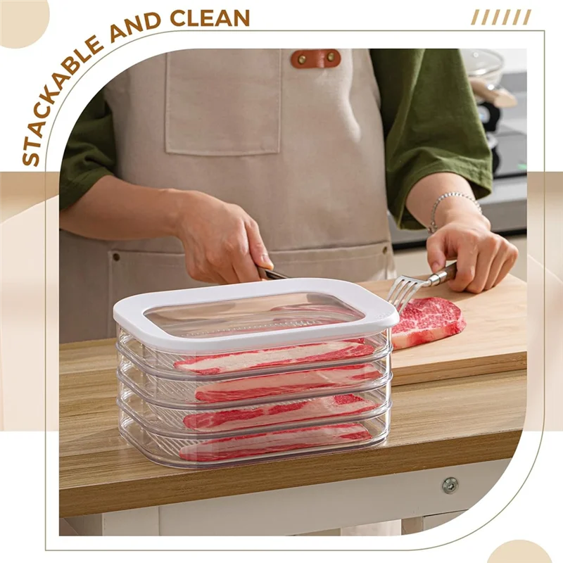 B59B-For Fridge Storage Container For Meat- 4-Layer& 2-Layer Stackable Lunch Design With Lid For Cold Cuts
