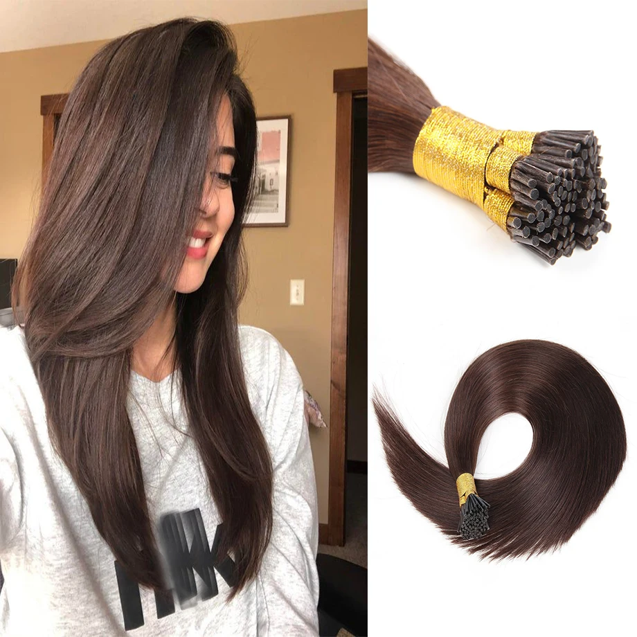 

I Tip Human Hair Extensions 18"-24" 100g Fusion Tip Hair Micro Ring Machine Remy Real Straight Human Hair On Capsule 100s/set