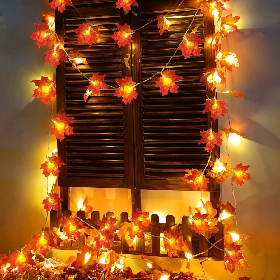1PC Maple Leaf String Lights, 20LED Fall Thanksgiving Fairy Lights for Home, Party, Garden, Halloween, Autumn Decor