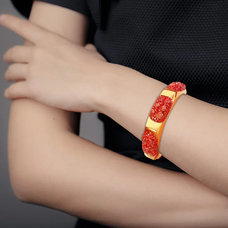 

Vintage Copper Plated 18K Gold Sea Bamboo Bracelet for Women Red Festive Gift Jewelry