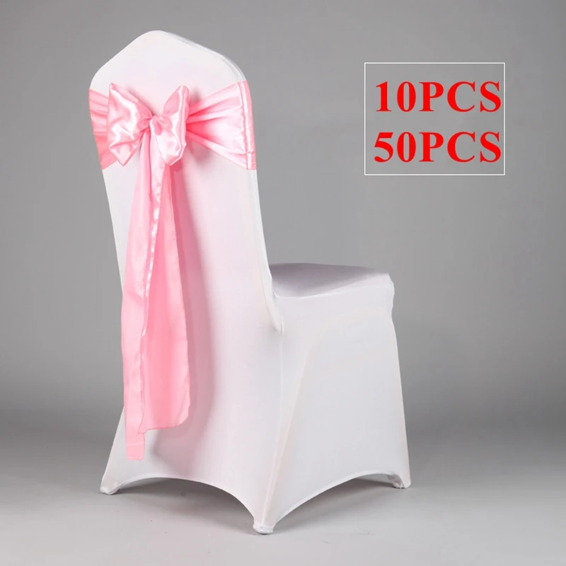 50pcs Lot Satin Wedding Chair Sash Bow Tie Satin Ribbon Chair Bands for Wedding Decoration Hotel Party Supplies