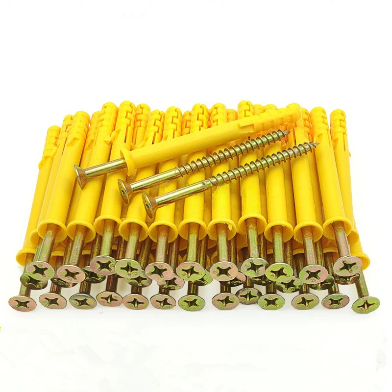 Kit de Ancoragem e Parafusos para Drywall com 10 Peças - 50 Buchas Plásticas para Parede e 50 Parafusos Philips de Cabeça Chata M8 Galvanizados