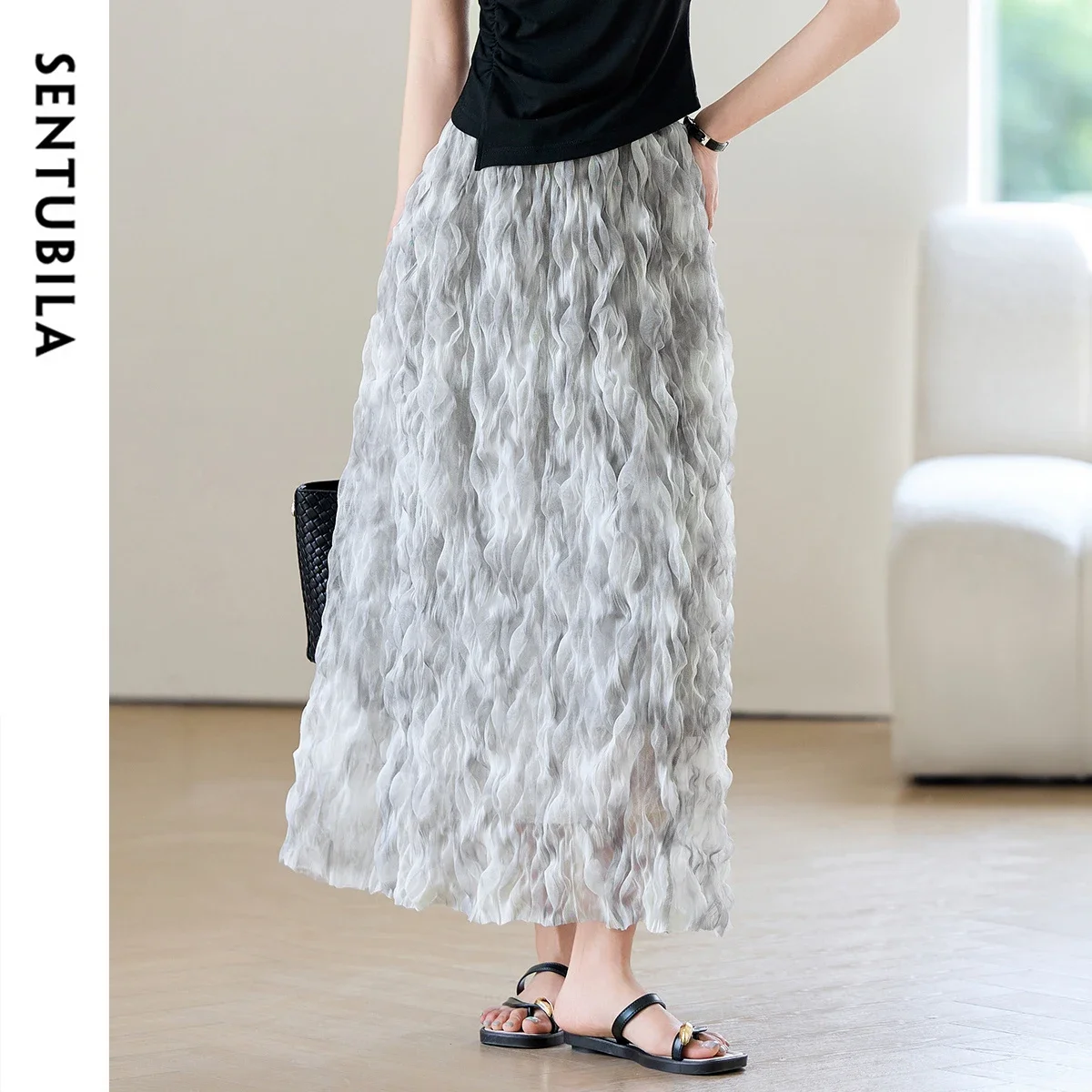 

SENTUBILA Summer Gradient Skirts for Woman 2025 Romantic High Waist Elegant A Line Mesh Skirt Vacation Long Skirt W52QA1824
