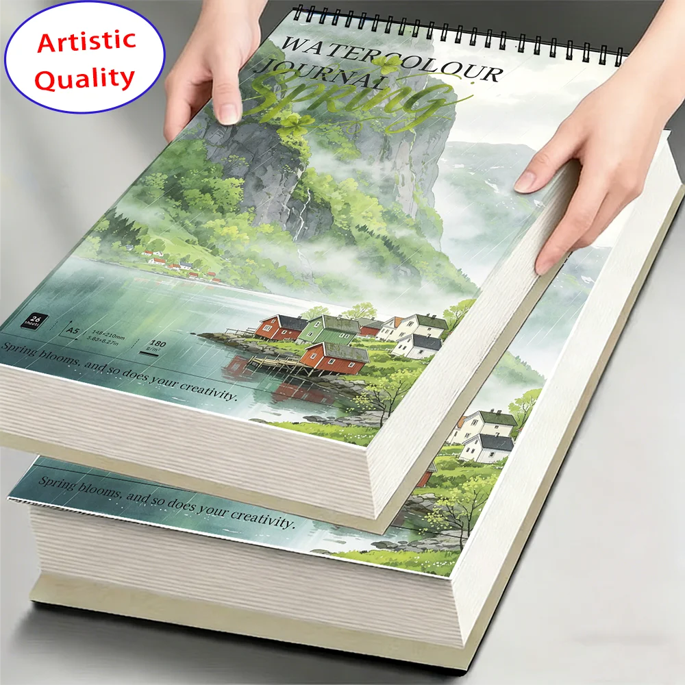 A4/A5 180GSM Spiral Sketchbook, 26 Sheets Acid-Free Paper, Waterproof Art Pad for Watercolor, Painting, Illustration, Durable Ar