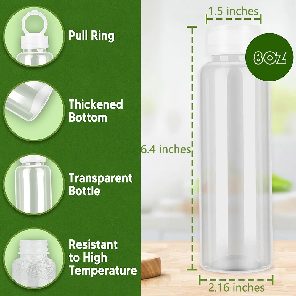 8 OZ Reusable Water Bottles, Empty High Temperature Resistant Refillable Drink Bottles Bulk, Plastic Juice Bottles for juicing