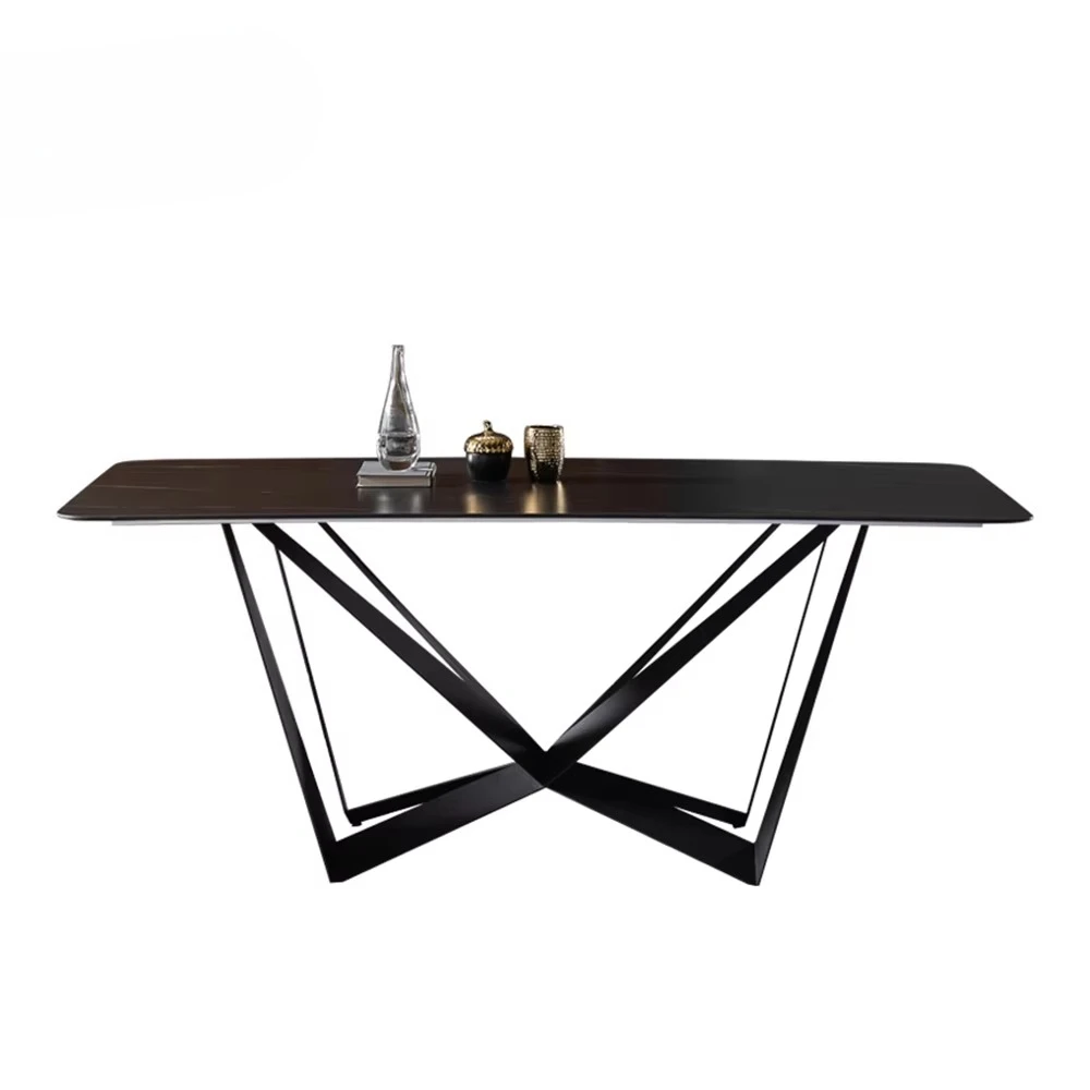 Modern Luxury Dining Table Set Natural Marble Top with Convertible Design Carbon Steel for Home Dining Room Furniture