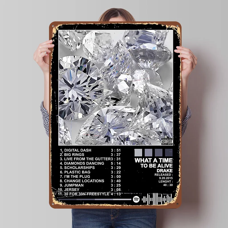Drake - What a Time to Be Alive Blechposter, personalisierte Wandkunst, Vintage-Metallschilder, Retro-Blechplakette zur Dekoration, Garage